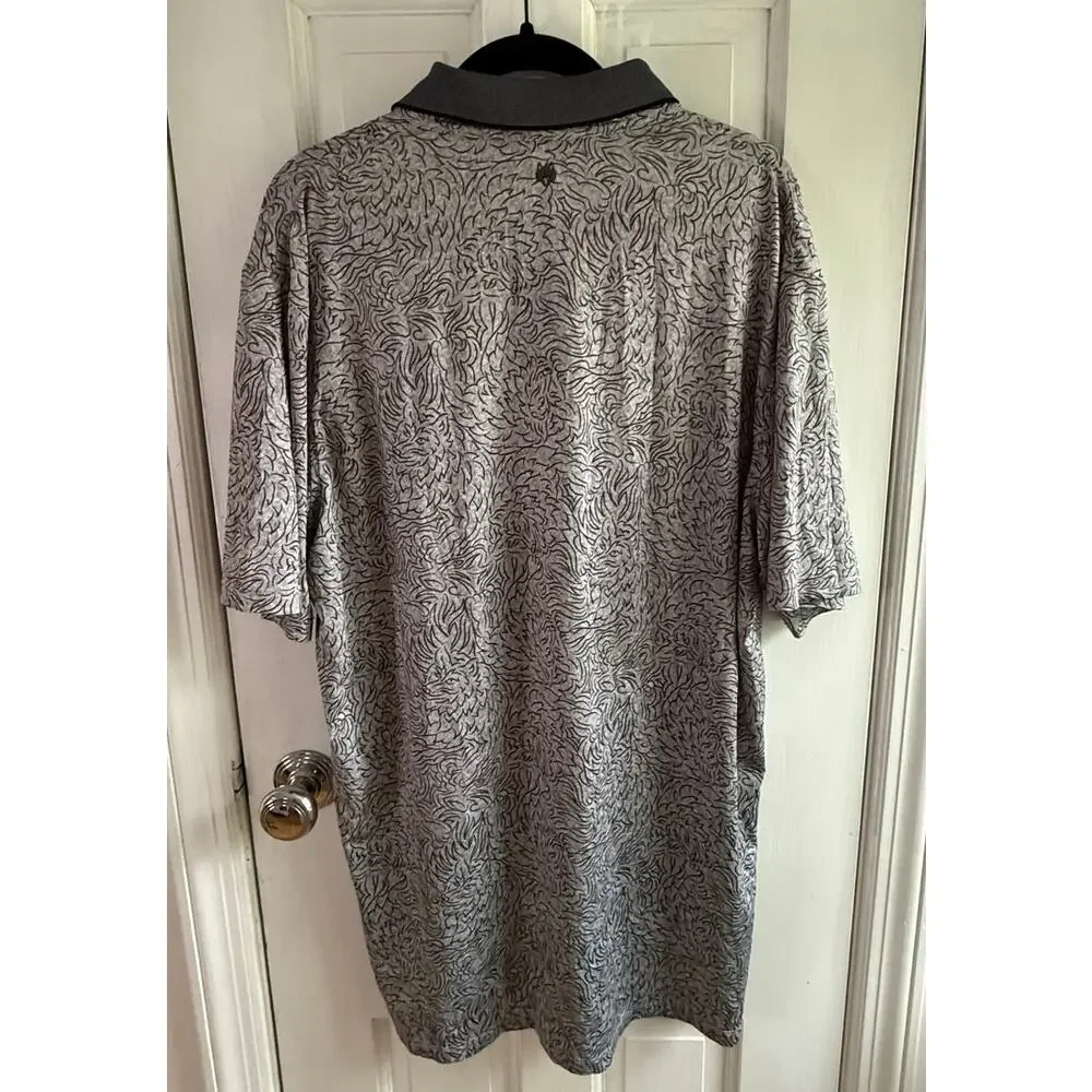 Greyson Clothiers Golf Polo Large L Wolf Print The Shadows Grey AOP EUC